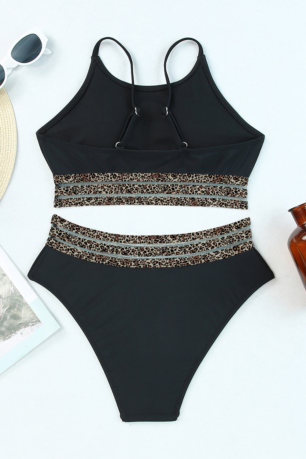 Black Rose Leopard Mesh Trim Bikini