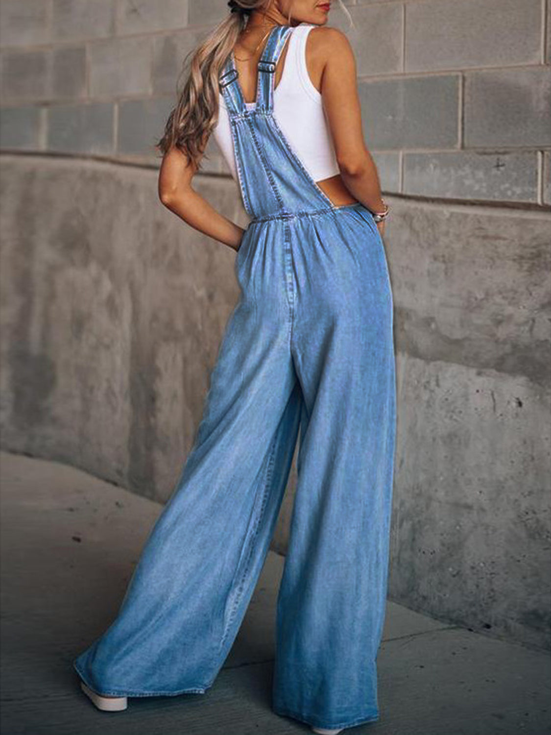 Wide Leg Denim Blue Overalls
