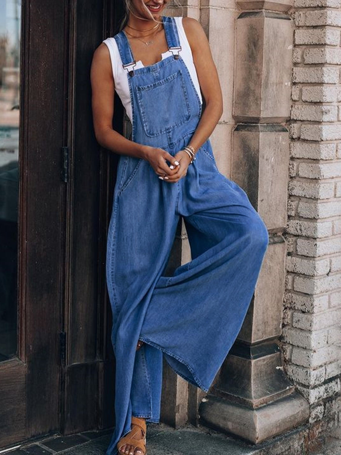 Wide Leg Denim Blue Overalls