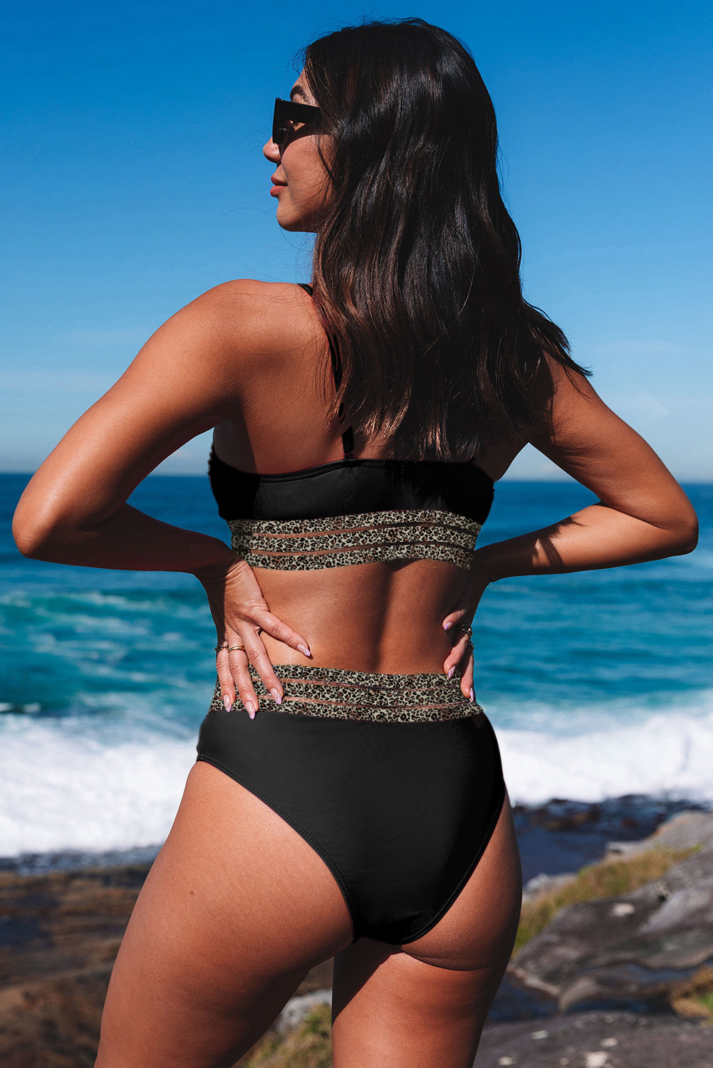 Black Rose Leopard Mesh Trim Bikini