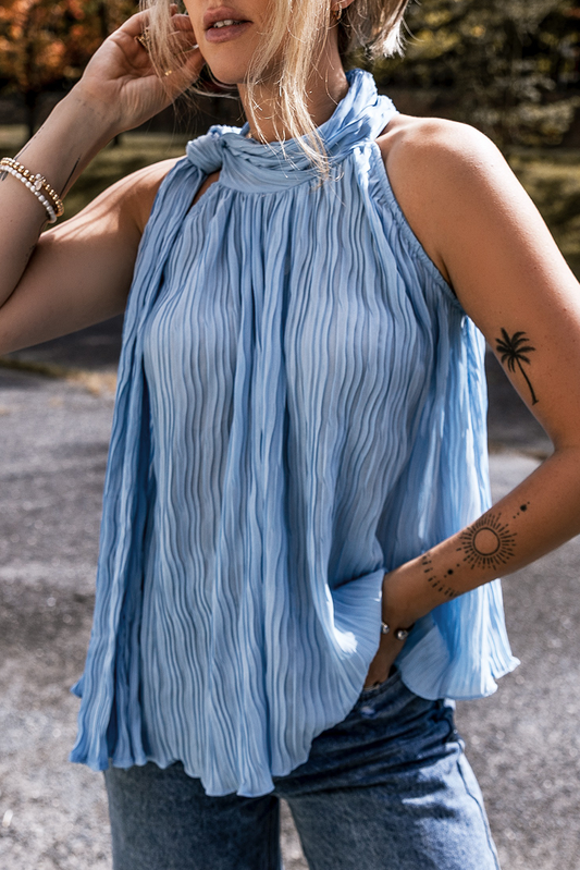 Myosotis Tied Mock Neck Flowy Tank Top
