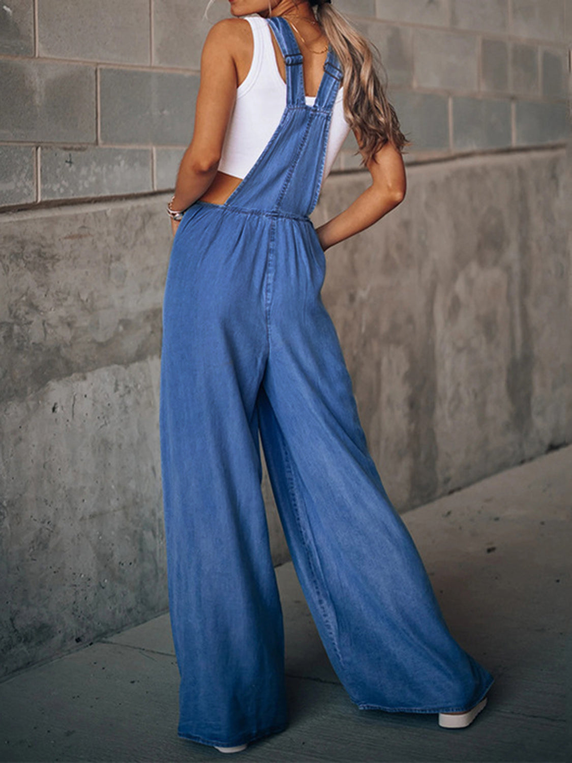 Wide Leg Denim Blue Overalls